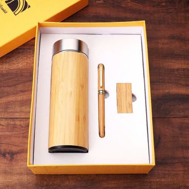 BỘ GIFT SET TRE - BÌNH GIỮ NHIỆT TRE, BÚT TRE, USB TRE KHẮC LOGO