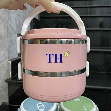 HỘP CƠM GIỮ NHIỆT 2 TẦNG INOX CHO DÂN VĂN PHÒNG IN LOGO TH