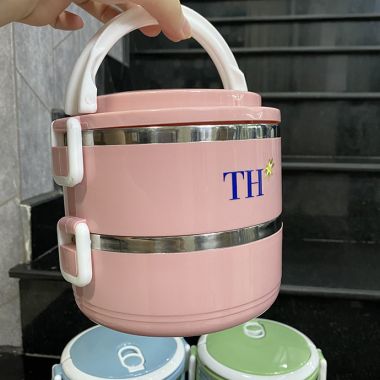 HỘP CƠM GIỮ NHIỆT 2 TẦNG INOX CHO DÂN VĂN PHÒNG IN LOGO TH