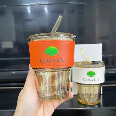 LY THỦY TINH BỌC DA IN LOGO - QUÀ TẶNG DOANH NGHIỆP THÂN THIỆN MÔI TRƯỜNG