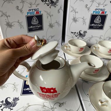 BỘ TÁCH SỨ TRẮNG KÈM ĐĨA LÓT SỨ IN LOGO - KÈM HỘP ĐỰNG CAO CẤP