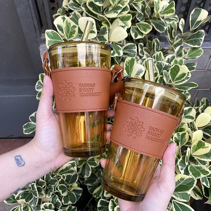 LY THỦY TINH BỌC DA 420ML IN LOGO