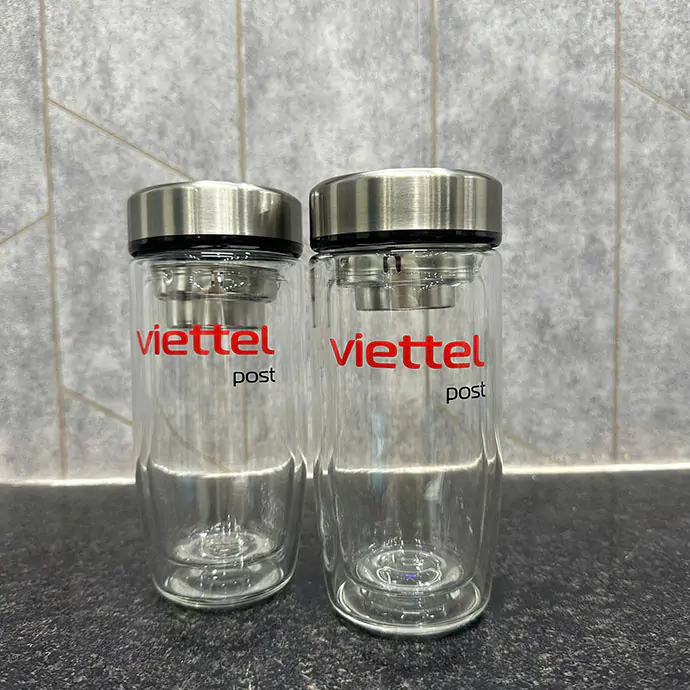 BÌNH THỦY TINH 2 LỚP IN LOGO THEO YÊU CẦU - QUÀ TẶNG DOANH NGHIỆP CAO CẤP
