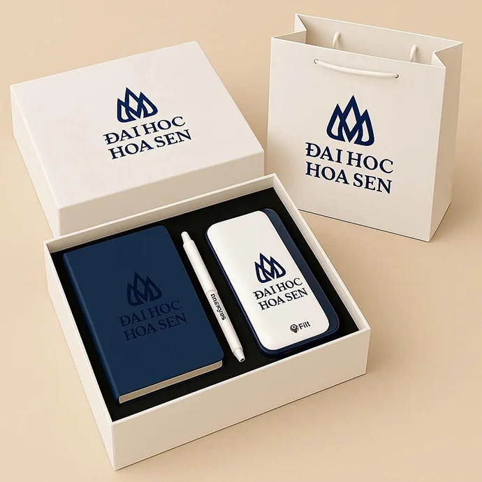 BỘ QUÀ TẶNG VĂN PHÒNG IN LOGO - SỔ TAY, BÚT KÝ, SẠC DỰ PHÒNG