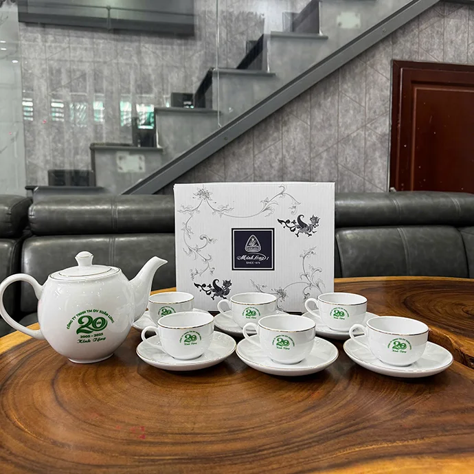 BỘ ẤM CHÉN SỨ MINH LONG IN LOGO KỈ NIỆM