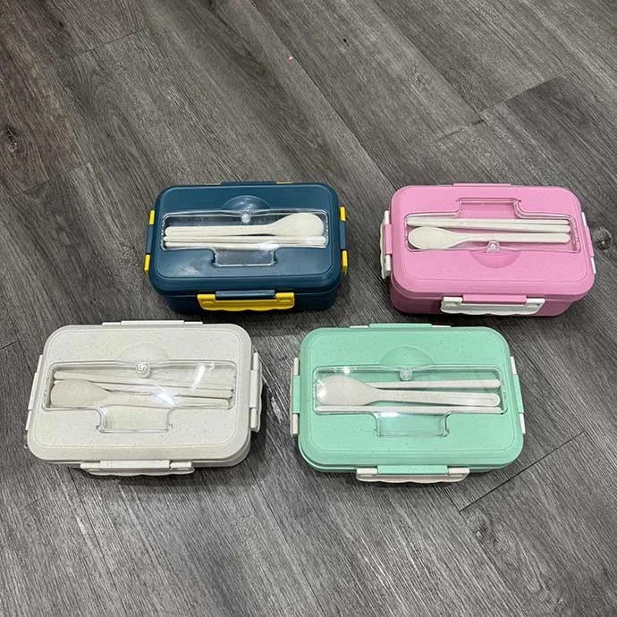 HỘP ĐỰNG CƠM LÚA MẠCH 3 NGĂN GỒM MUỖNG ĐŨA