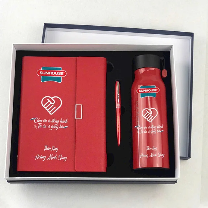 BỘ QUÀ TẶNG DOANH NGHIỆP SUNHOUSE CAO CẤP - SỔ TAY, BÚT KÝ, BÌNH GIỮ NHIỆT