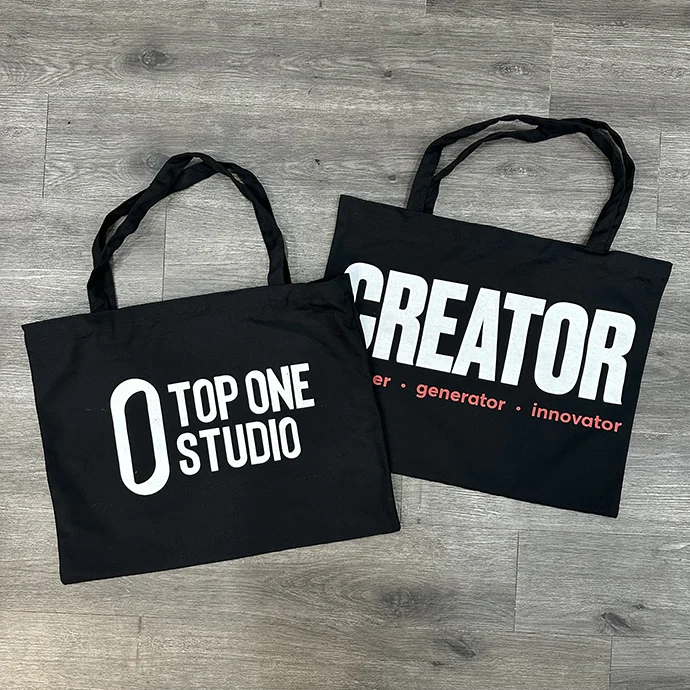 TÚI CANVAS IN LOGO HAI MẶT - TÚI CANVAS MÀU ĐEN IN CHUYỂN NHIỆT