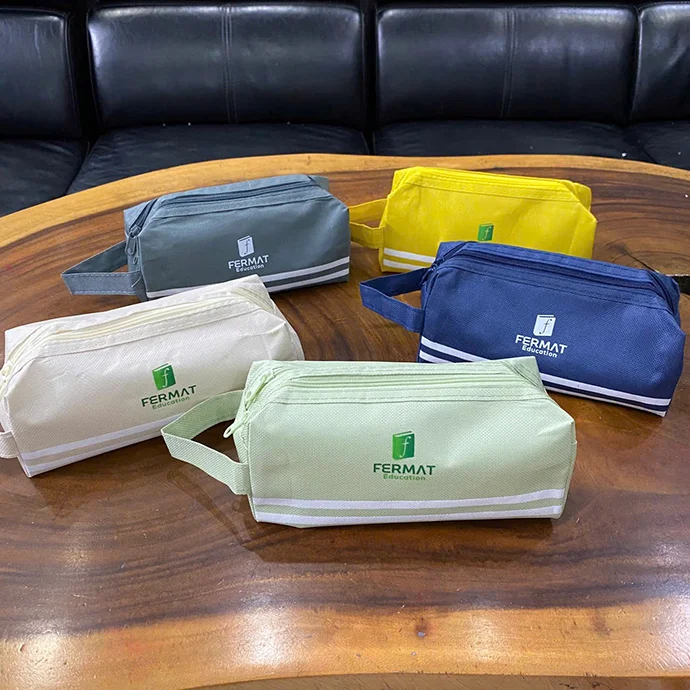 TÚI ĐỰNG BÚT HAI NGĂN - TÚI ĐỰNG BÚT IN LOGO THEO YÊU CẦU