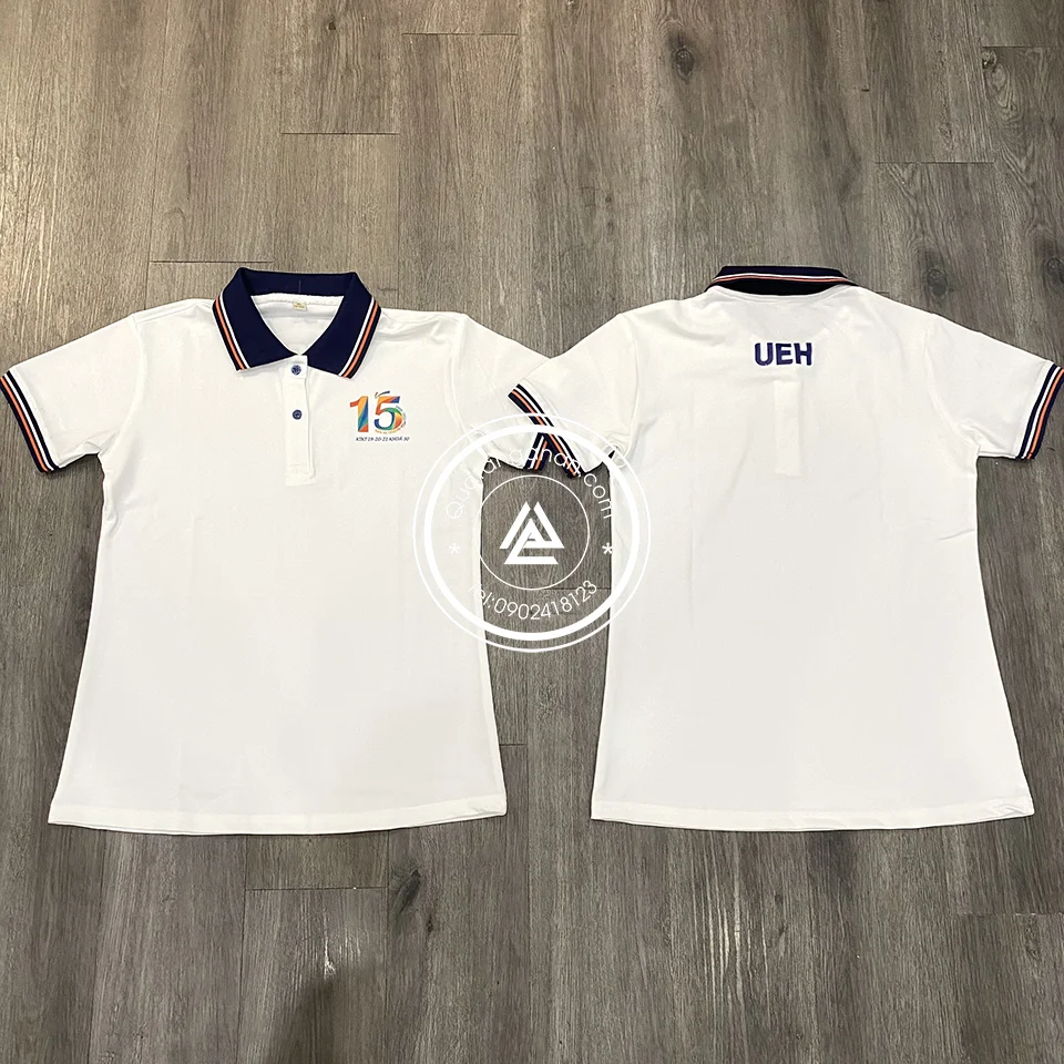 ÁO THUN POLO MÀU TRẮNG CỔ PHỐI MÀU IN LOGO TRƯỚC VÀ SAU THEO YÊU CẦU