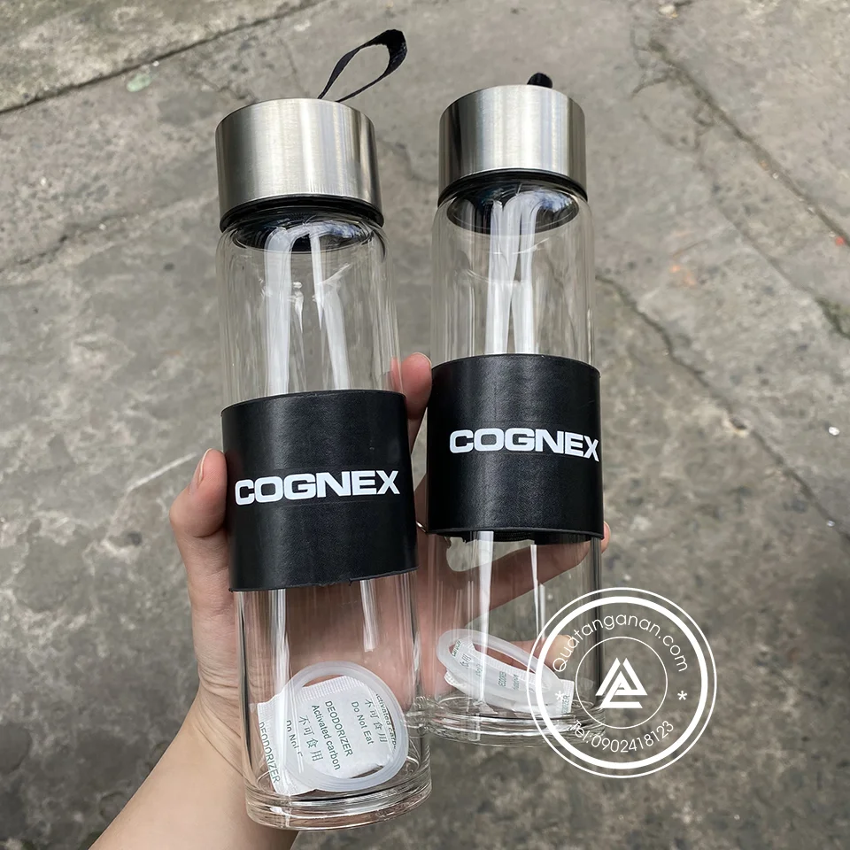 BÌNH THỦY TINH BỌC DA 450ML IN LOGO COGNEX