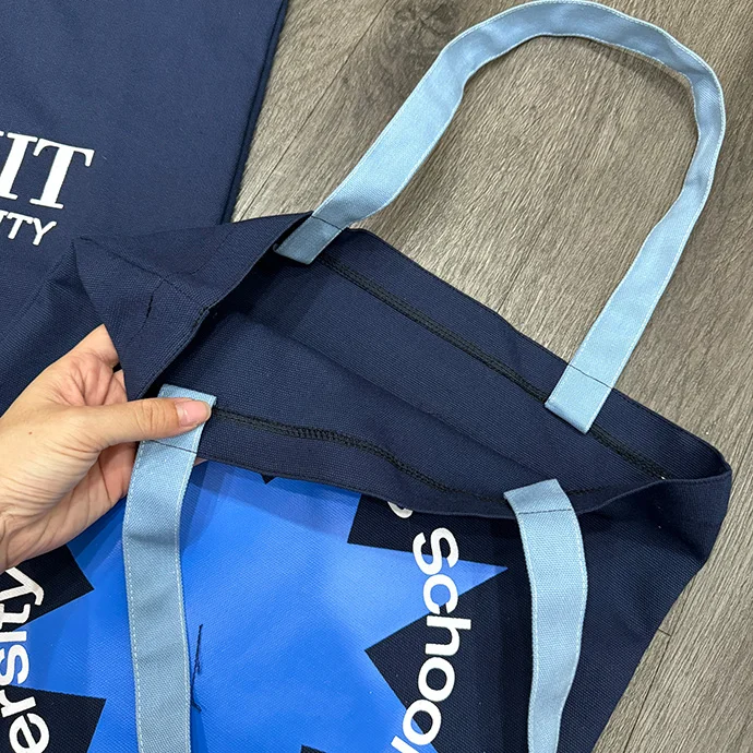 TÚI VẢI CANVAS XANH ĐEN IN KÉO LỤA 2 MẶT