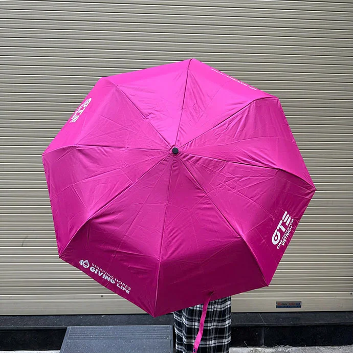 DÙ GẤP 3 TỰ ĐỘNG 1 CHIỀU MÀU HỒNG IN LOGO THEO YÊU CẦU