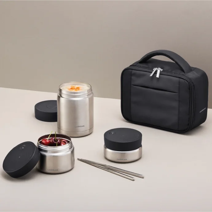 Bộ Hộp Cơm Giữ Nhiệt Lock&Lock LHC8031SLV – In & Khắc Logo Theo Yêu Cầu